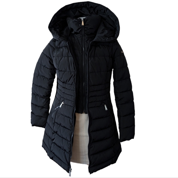 Laundry by Shelli Segal 3/4 Black Length Quilted Puffer Hooded Coat..Size Small - Picture 1 of 9